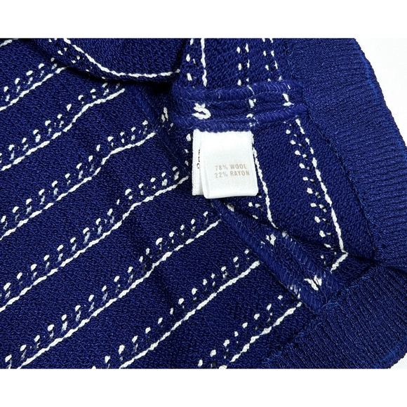 ST. JOHN Womans Sweater Cardigan Zip Front Wool Blend Striped M Blue White - Picture 10 of 12